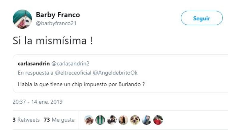 Fuerte tweet de Barby Franco contra Actrices Argentinas: "¿Por qué no van a abrazar a la hermana de Thelma Fardin que fue violada?"