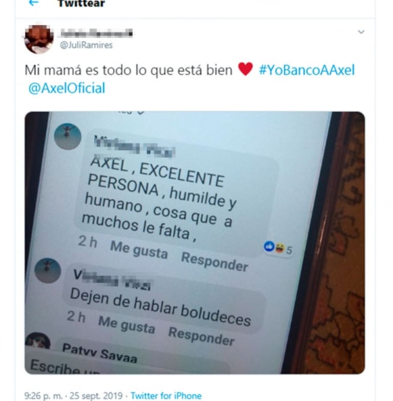 Fuertes "me gusta" de Axel tras la polémica con Tini Stoessel y la acusación de la periodista: "Mentiras por rating"