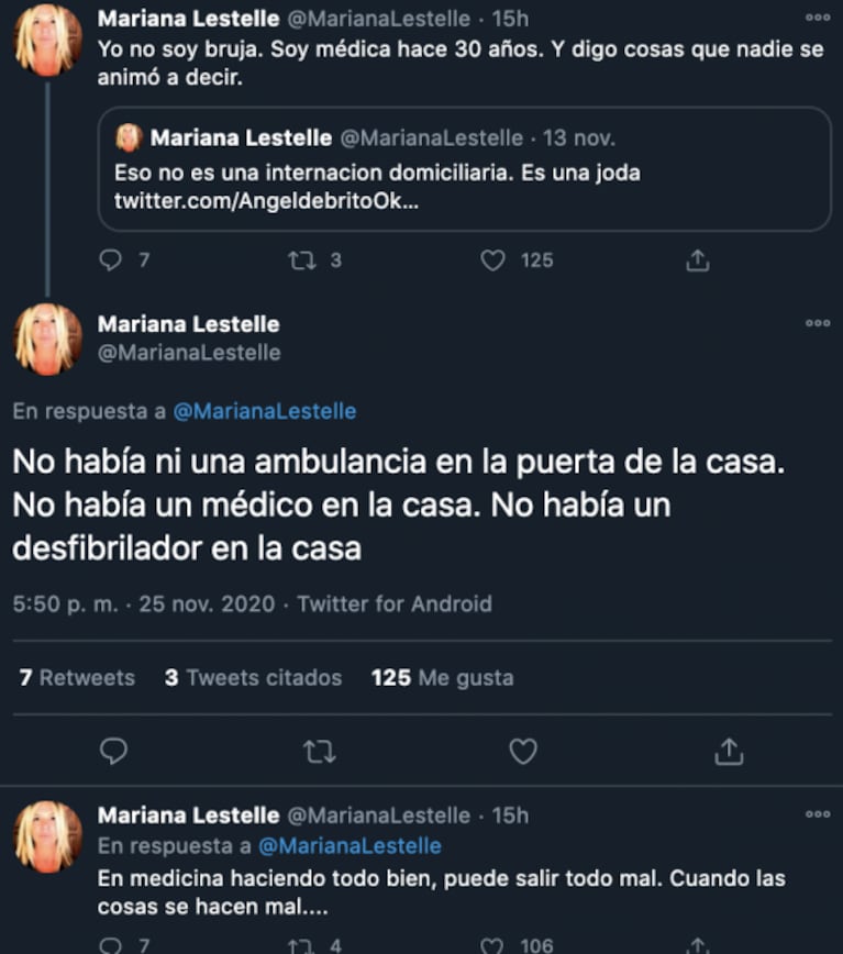 Fuertes tweets de la doctora Mariana Lestelle sobre la muerte de Diego Maradona: "Digo cosas que nadie se animó a decir"