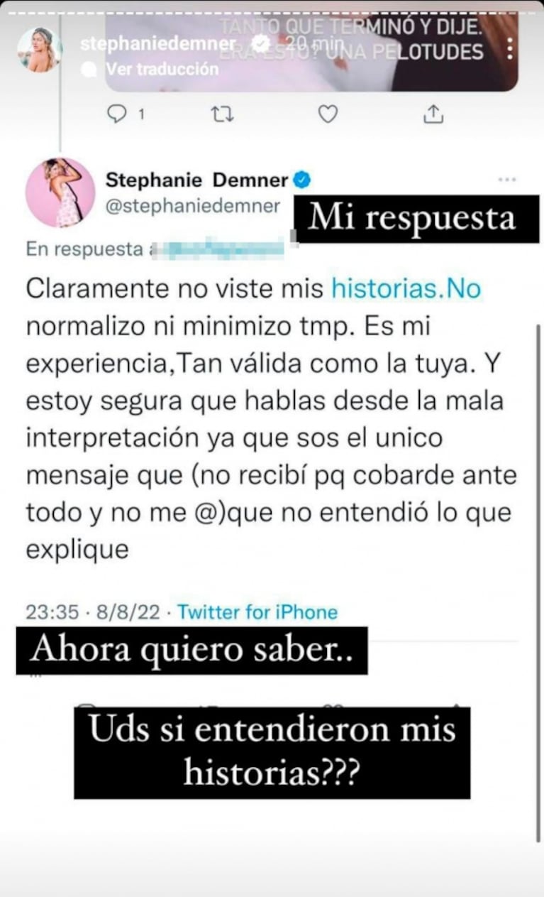 Fuertísimo cruce de Stephanie Demner con una mujer que criticó sus dichos sobre la cesárea