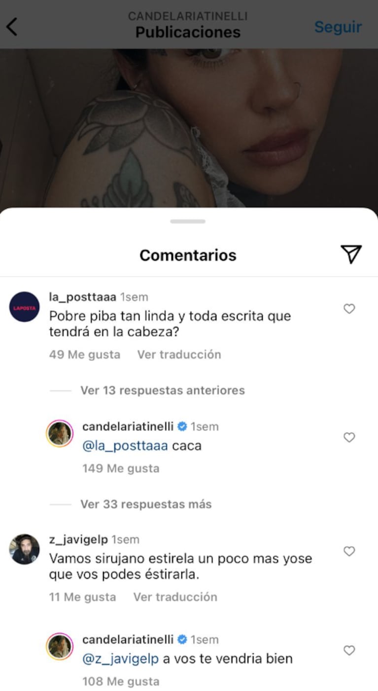 Fuertísimo descargo de Cande Tinelli tras las tremendas críticas por sus tatuajes: “Tengo caca en la cabeza” 