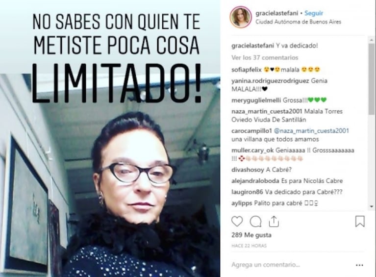 Fuertísimo posteo de Graciela Stefani, exsuegra de Nicolás Cabré, ¿dedicado al actor?: "¡Poca cosa, limitado!"