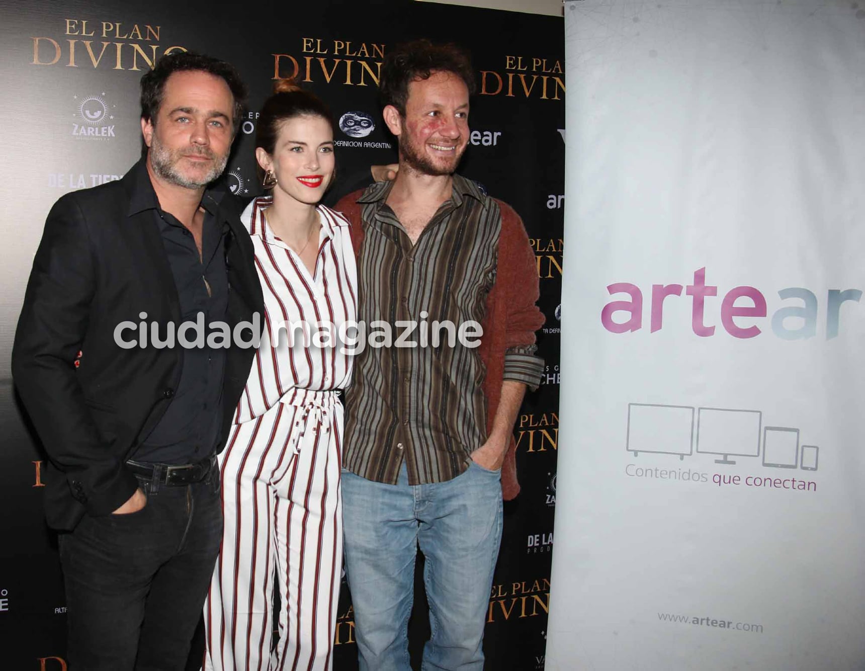 Gastón Pauls, Paula Santor y Javier Lester en la presentación de El plan divino. (Foto: Movilpress)