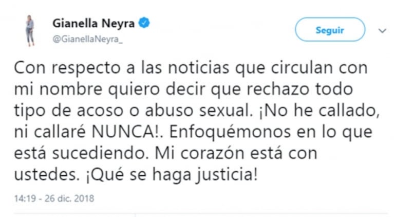 Gianella Neyra y un llamativo mensaje tras las versiones de acoso de Juan Darthés: "No he callado nunca"