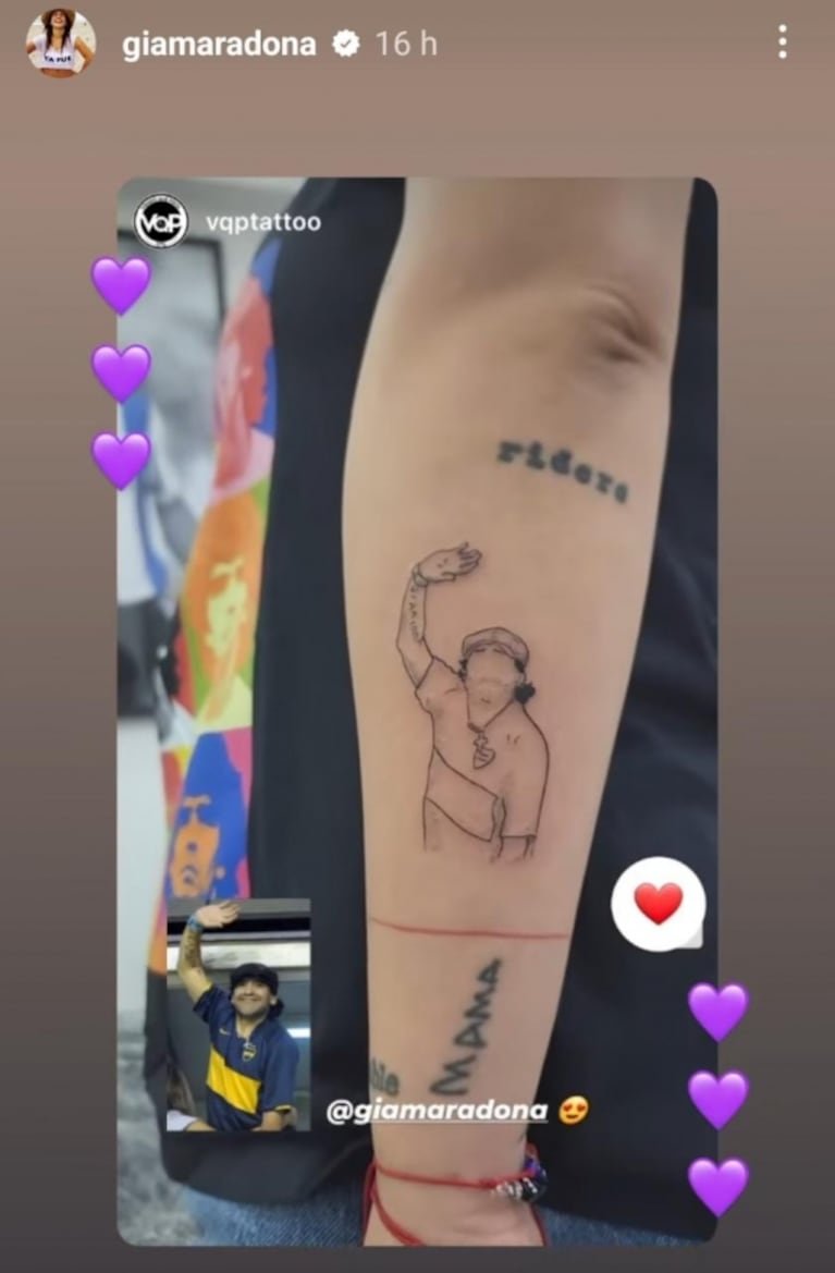 Gianinna Maradona homenajeó a Diego con emotivos tatuajes: "El Babu miraba atento"