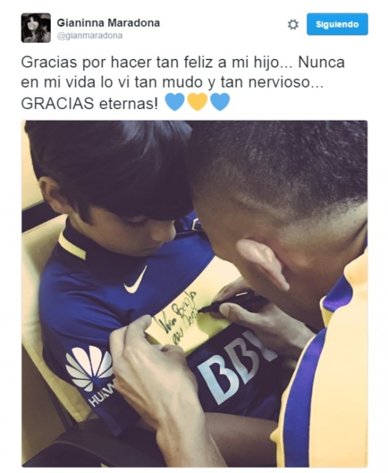 Gianinna Maradona mostró a Benjamín con Tevez y recibió una desubicada crítica que la enfureció: "Por mensajes como éste, decidí no subir nunca más una foto de mi hijo"