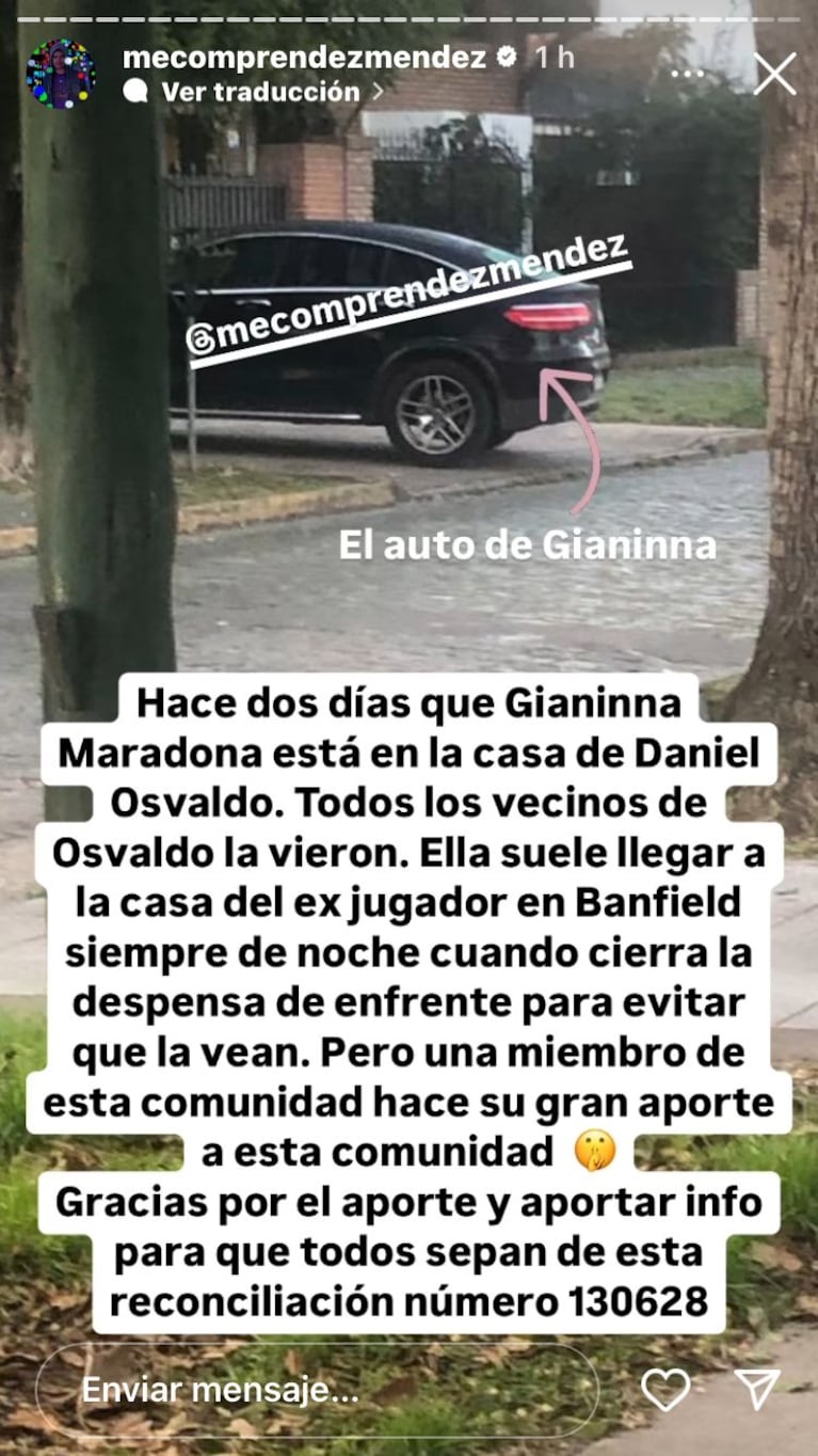 Gianinna Maradona se habría reconciliado con Daniel Osvaldo (captura: Instagram @mecomprendezmendez).