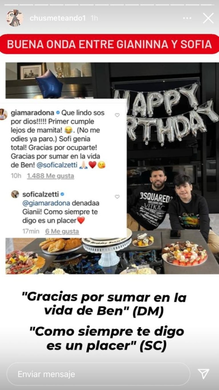 Gianinna Maradona, súper buena onda con la novia del Kun Agüero: "Genia, gracias por sumar en la vida de mi hijo"