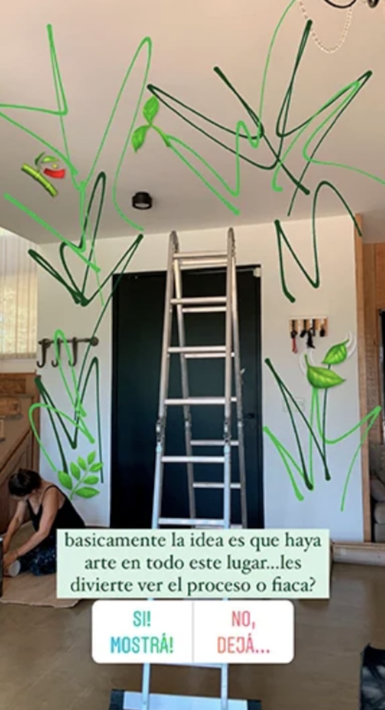 Gimena Accardi mostró un adelanto del impresionante mural que están pintando en su casa: "Trabajar con artistas siempre es la mejor opción"