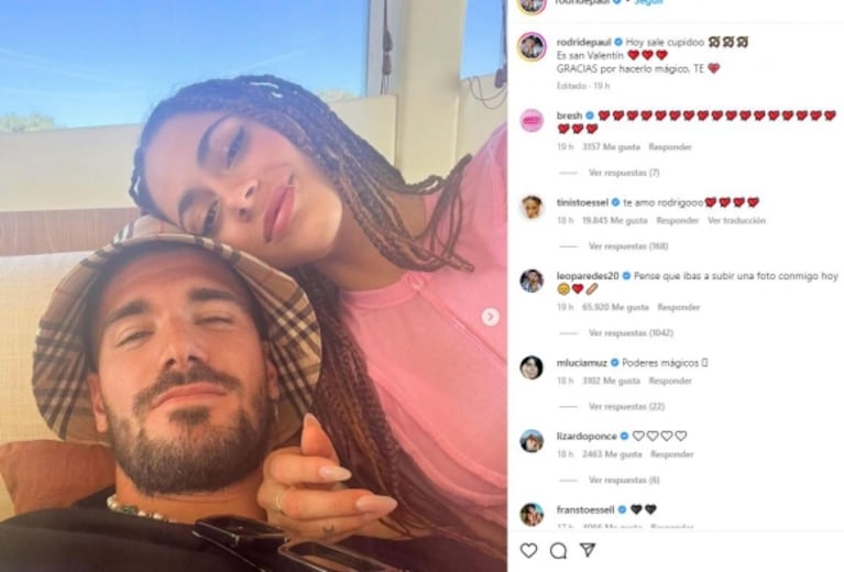 "Gracias por hacerlo mágico": el emotivo posteo de Rodrigo de Paul para Tini Stoessel en San Valentín