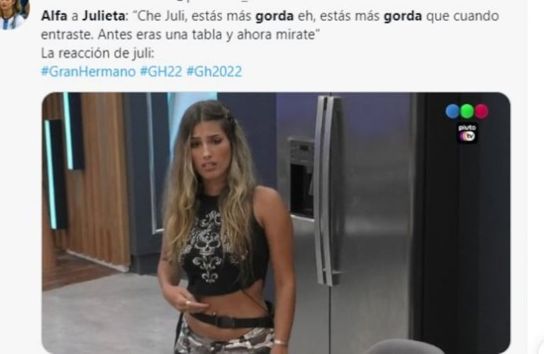 Gran Hermano 2022: Alfa le dijo a Julieta que está "más gorda" y lo destrozaron en las redes