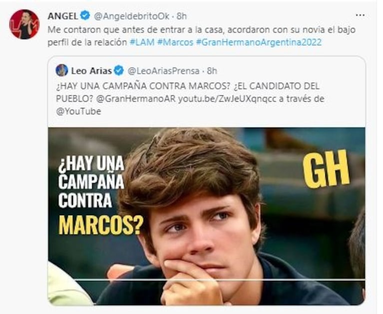 Gran Hermano 2022: aseguran que Marcos arregló con su novia mantener "el bajo perfil" de su relación 