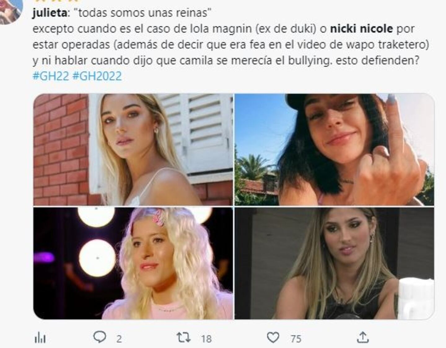 Gran Hermano 2022: Julieta fue fuertemente repudiada por sus desafortunados  comentarios sobre Nicki Nicole | Ciudad Magazine