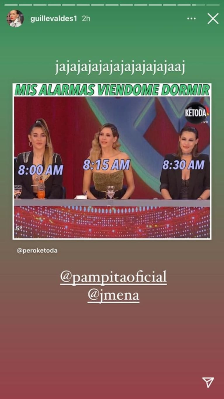 Guillermina Valdés compartió un desopilante meme del jurado junto a Pampita y Jimena Barón