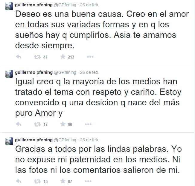 Guillermo Pfening fue padre con su mejor amiga: su descargo en Twitter (Foto: Twitter)