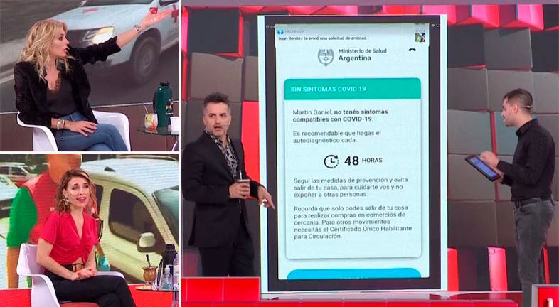 ¡Se puso colorado! El periodista estaba mostrando cómo funciona la App de Covid-19 y le llegaron solicitudes de amistad en vivo