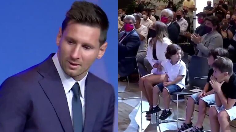 Tierno gesto de Antonela Roccuzzo con Lionel Messi en pleno llanto durante su conferencia