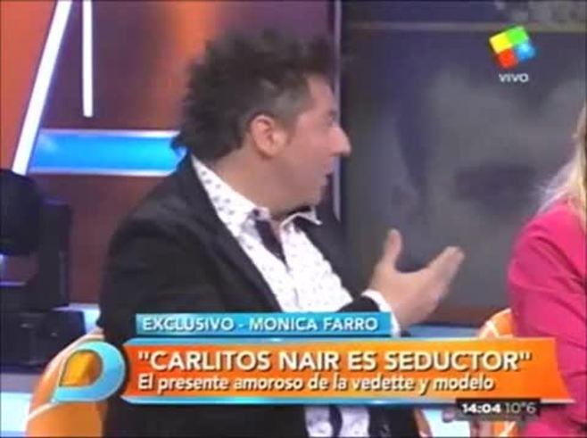 La novela de Mónica Farro y Carlitos Nair: el video con la imperdible reacción de la vedette cuando él salió en vivo en Intrusos