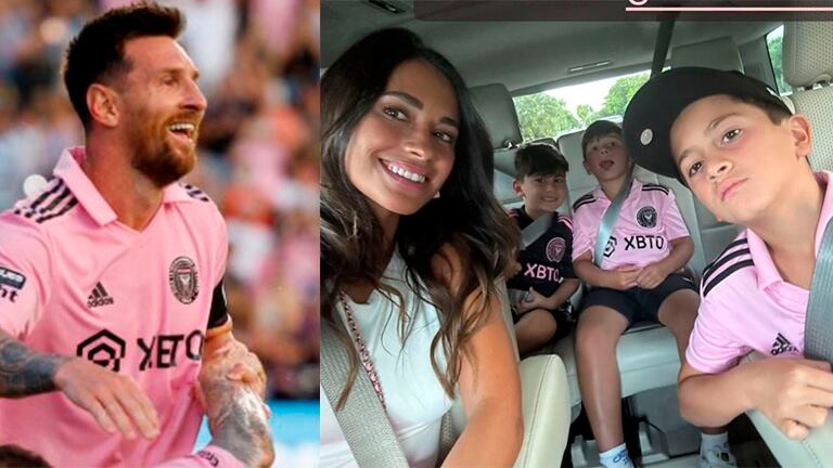 Antonela Roccuzzo y sus hijos festejaron los goles de Messi en Miami