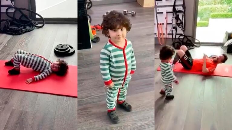 El divertido video de Ciro Messi, haciendo abdominales como su papá