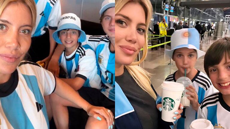 Wanda Nara ya está en Qatar con sus hijos, Valentino, Benedicto y Constantino