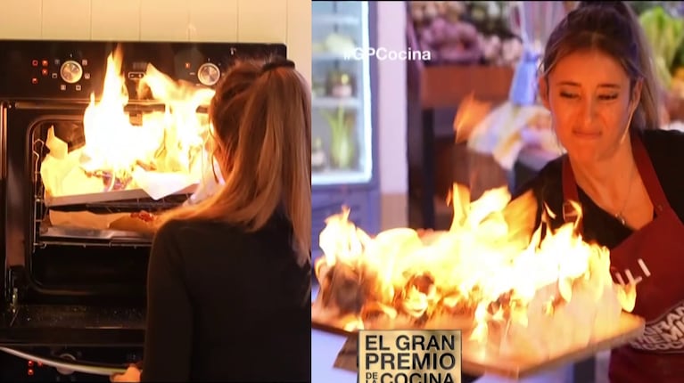 Tremendo momento de tensión en El Gran Premio de la Cocina: el plato de una participante se prendió fuego 