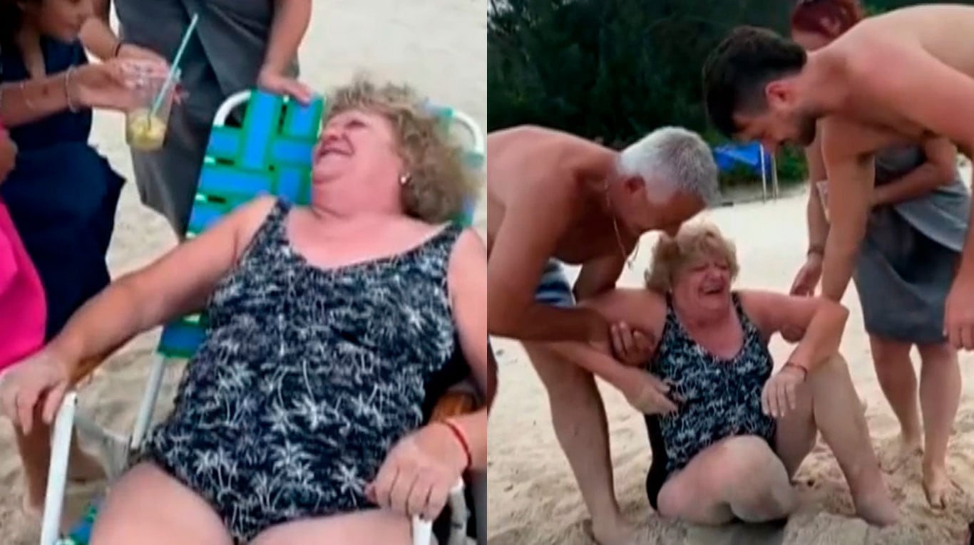 Una abuela tomó por primera vez caipiriña y terminó borracha en la playa: el video 