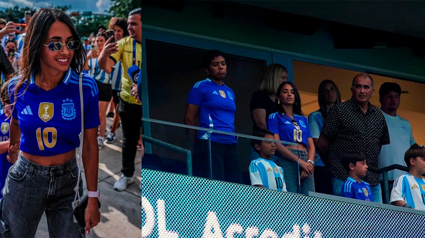 La llegada de Antonela al estadio.