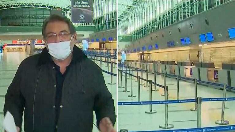 El cronista de Telenoche se quebró al mostrar la desolación del Aeropuerto de Ezeiza: “Nunca me pasó esto”