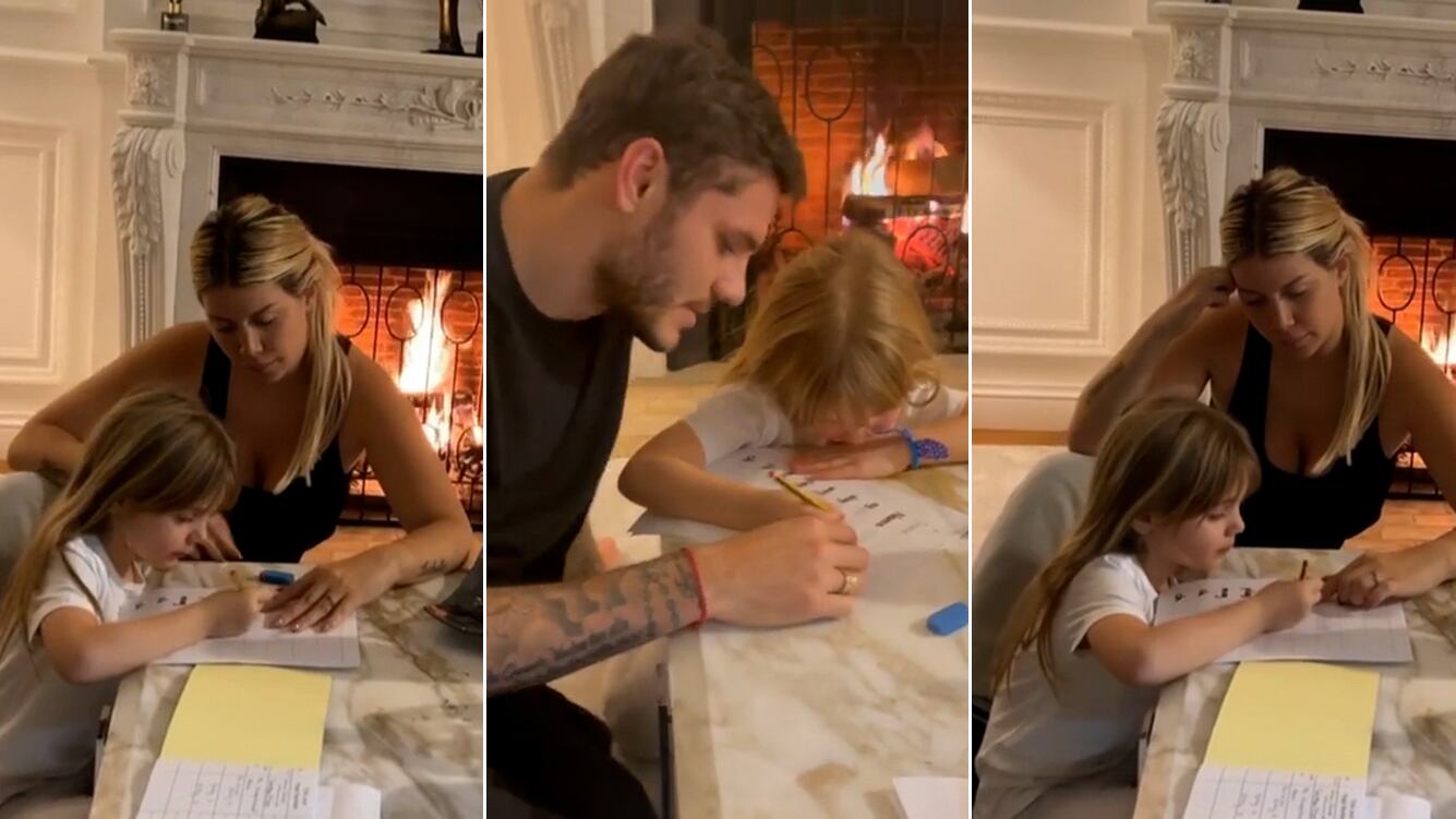 El tierno video de Wanda Nara y Mauro Icardi ayudando a Isabella a hacer la tarea: "Antes de ir a dormir"