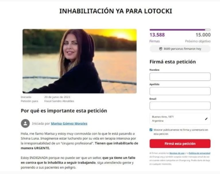 Indignados por la internación de Silvina Luna, juntan firmas para que Aníbal Lotocki no opere más