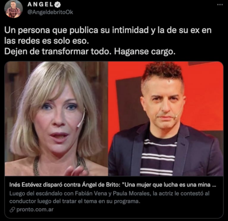 Inés Estévez y Ángel de Brito se cruzaron fuerte tras la polémica con Fabián Vena: "Háganse cargo"