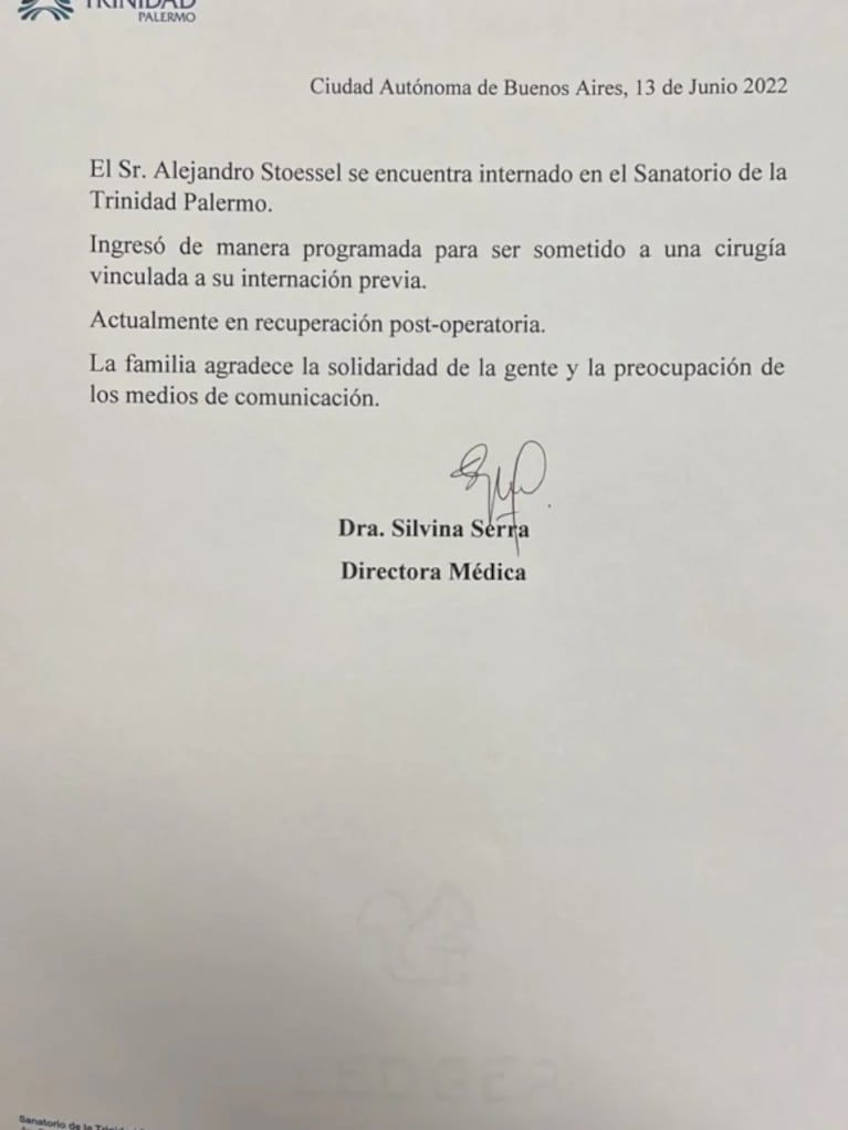 Internaron a Alejandro Stoessel, el padre de Tini: al productor le realizaron una cirugía programada