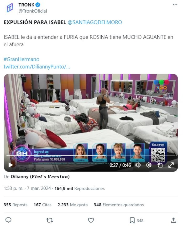 Isabel de Negri podría quedar afuera de Gran Hermano.