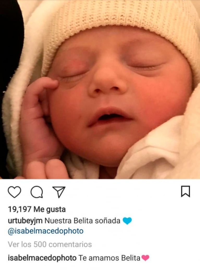 Isabel Macedo y Juan Manuel Urtubey mostraron la carita de su hija recién nacida: "Te amamos Belita" 