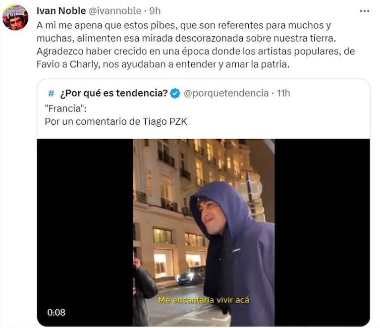 Iván Noble en Twitter contra Tiago PZK.