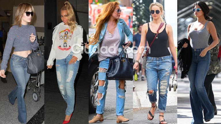 J-Lo, Beyonce, Lindsay Lohan, Jennifer Lawrence y Selena, en jean (Fotos: Grosby Group).