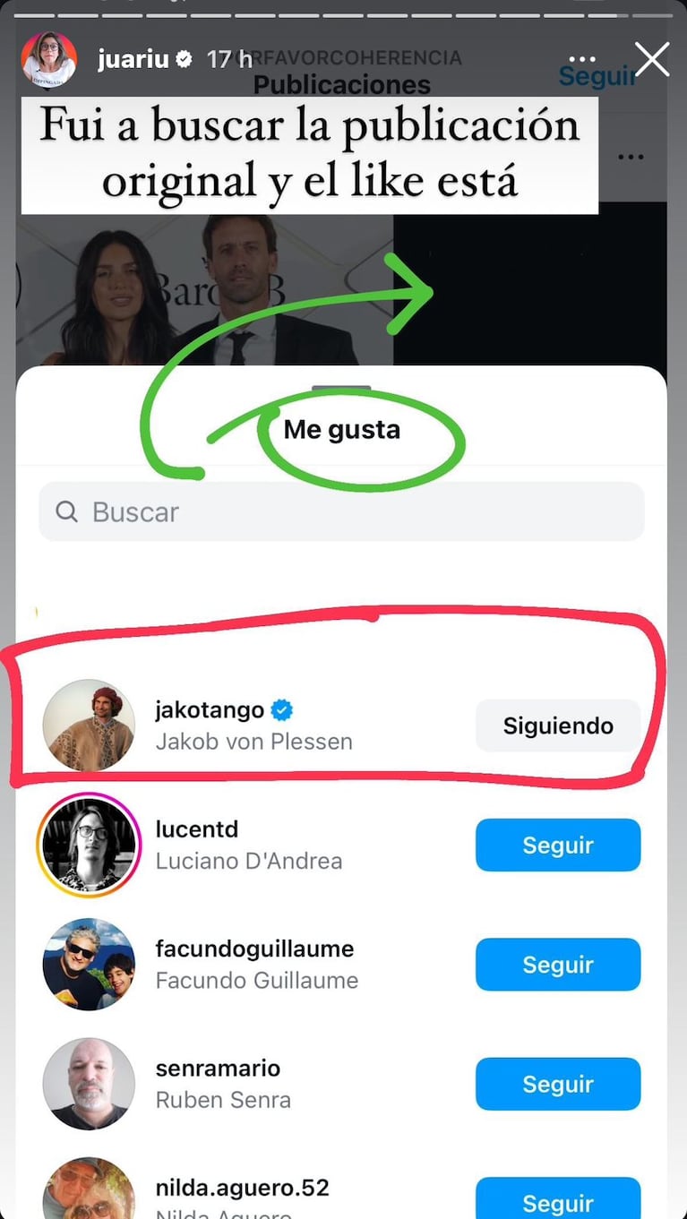 Jakob Von Plessen le puso un like a un meme sobre Zaira Nara, Facundo Pieres, Wanda y L-Gante (Foto: captura de Juariu).