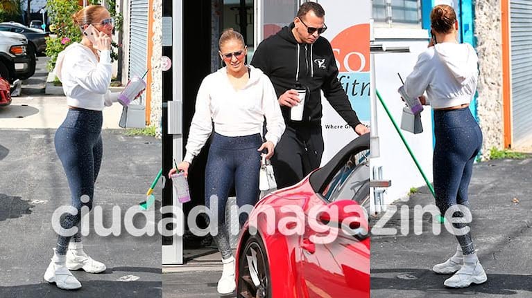 Jennifer y su esposo se "lookearon" para ir a entrenar. Fotos: Grosby Group.