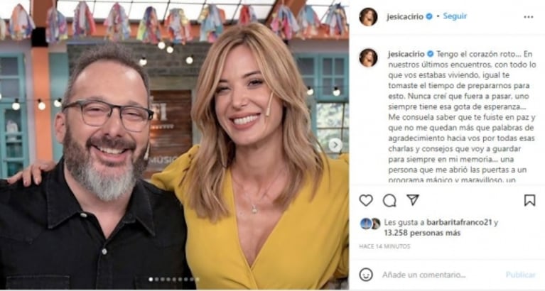 Jésica Cirio despidió a Gerardo Rozín con unas profundas palabras: "Ya nada va a ser lo mismo sin vos"