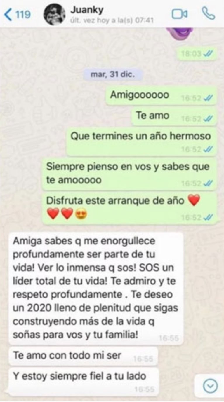 Jésica Cirio mostró su último chat con Juan Carlos Acosta, el bailarín de ShowMatch que fue hallado sin vida: "Me enorgullece ser parte de tu vida"