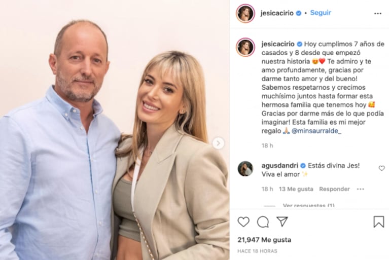 Jesica Cirio y Martín Insaurralde cumplieron siete años de casados: "Sabemos respetarnos"