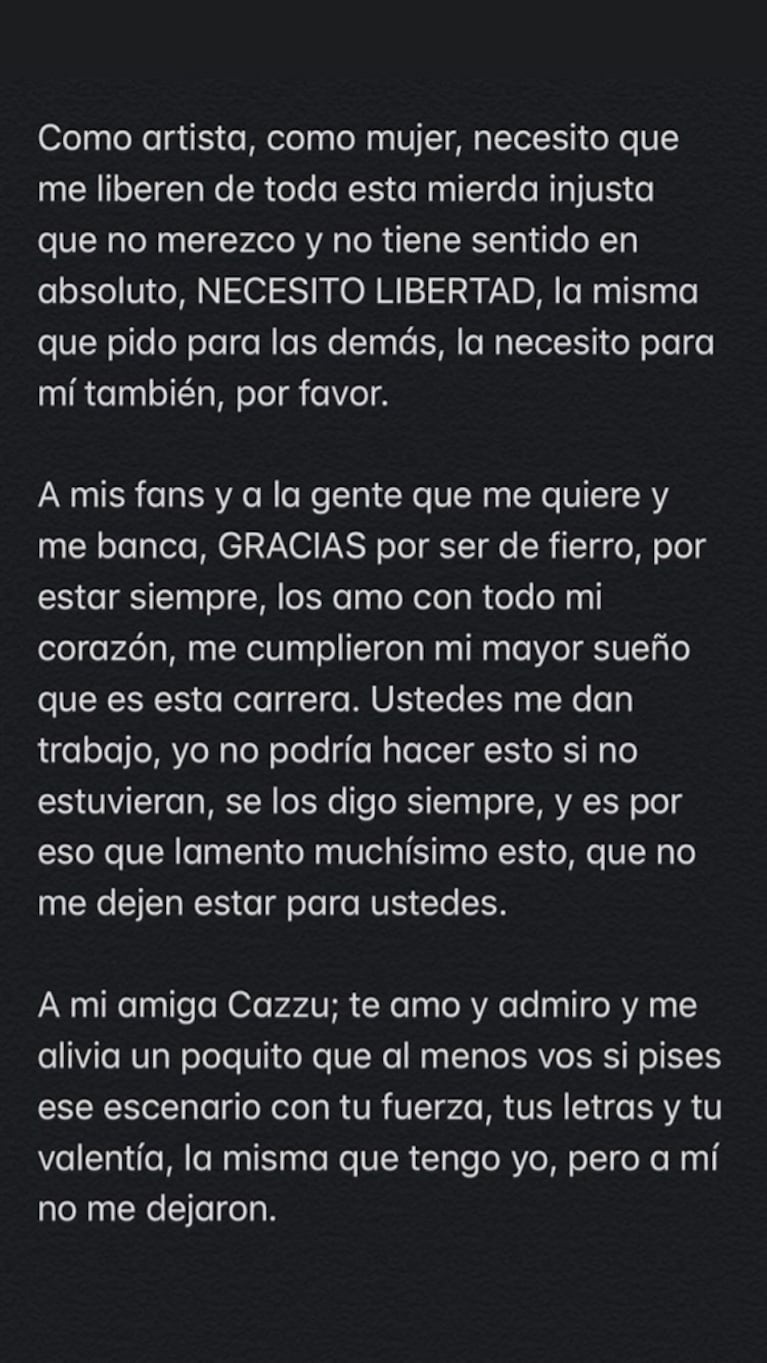 Jimena Barón explotó tras la cancelación de un show y denuncia que fue censurada: "La fuerza que junté se desmoronó"