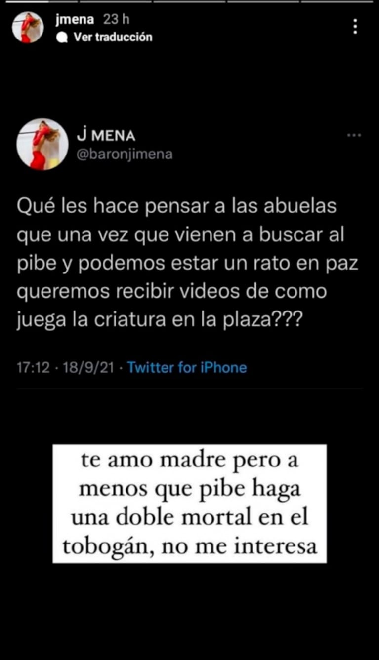 Jimena Barón le dedicó a su mamá un divertido mensaje mientras cuidaba a Momo: "¿Qué les hace pensar que queremos recibir videos?" 