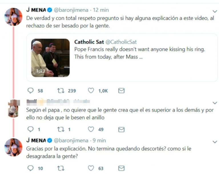 Jimena Barón y el video del papa Francisco evitando que le besen el anillo: "¿No termina quedando descortés, como si le desagradara la gente?"