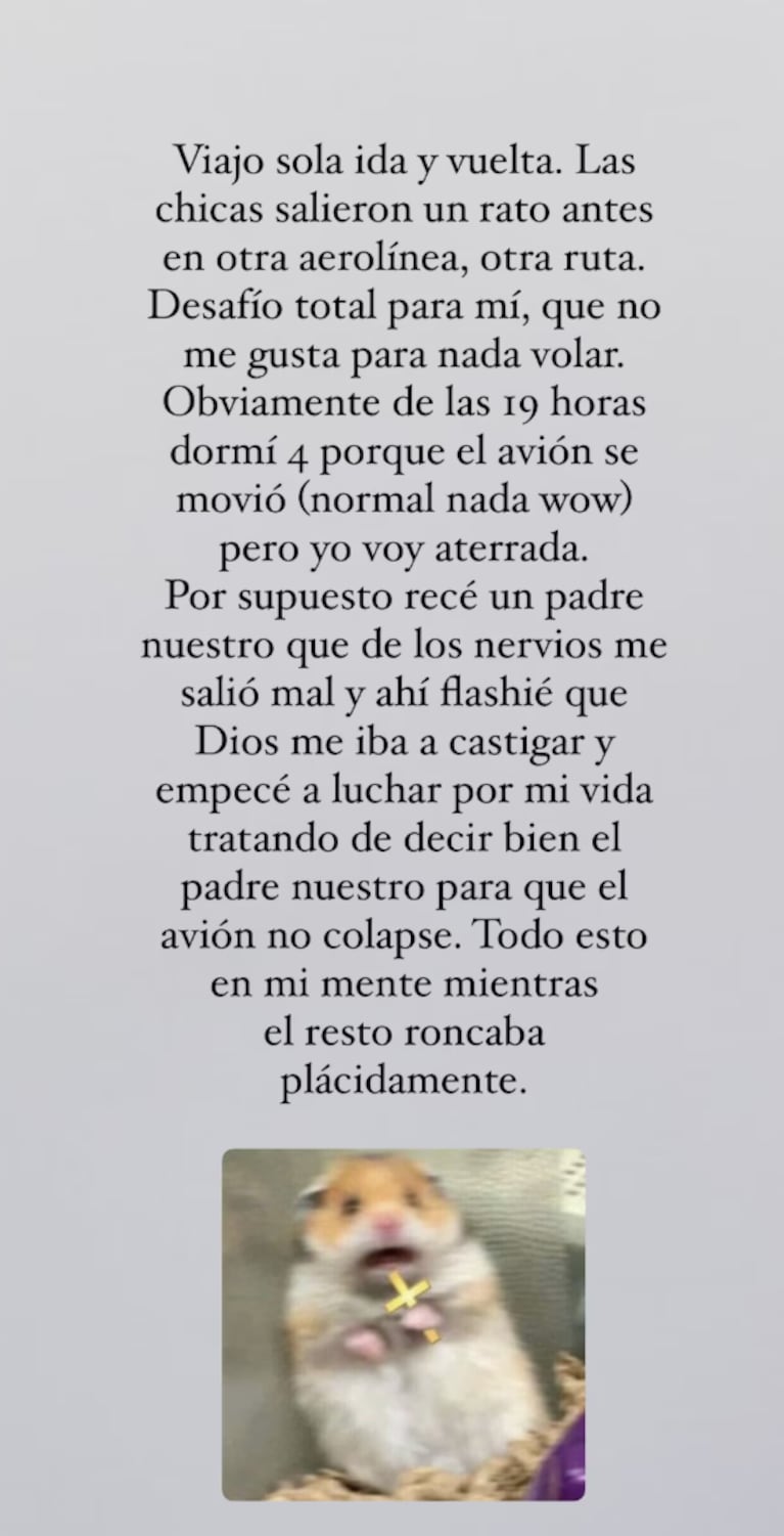Jimena la pasó pésimo durante su viaje en avión.