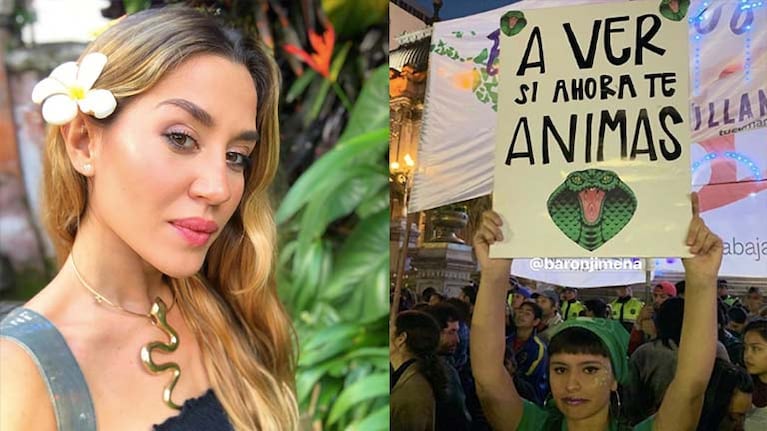 Jimena le agradeció a la joven que alzó la pancarta con una frase de La Cobra.