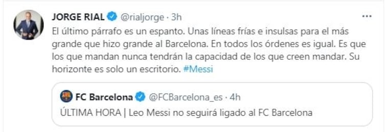 Jorge Rial comparó su salida de América con la desvinculación de Messi del Barcelona: "Te recibe el presidente y te despide el portero"