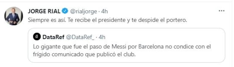 Jorge Rial comparó su salida de América con la desvinculación de Messi del Barcelona: "Te recibe el presidente y te despide el portero"