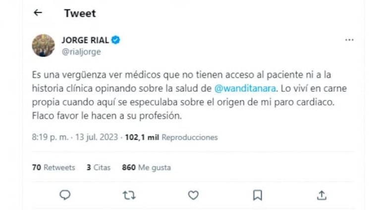 Jorge Rial, indignado por las especulaciones sobre la salud de Wanda Nara: "Es una vergüenza"